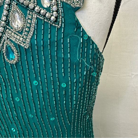 Vintage 1993 Sleeveless Green Embellished Dress | Niteline by Della Roufogali - Picture 4 of 12